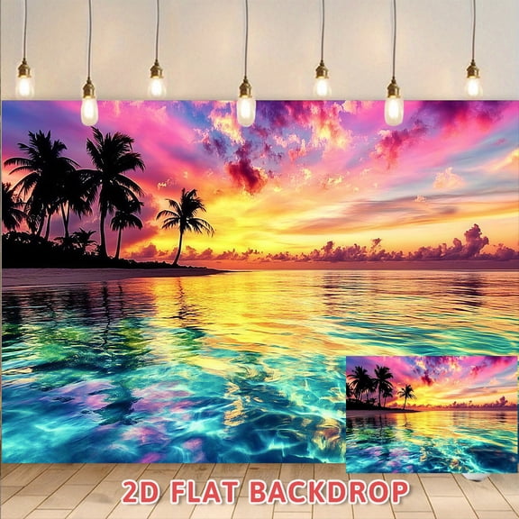 Tropical Beach Sunset Backdrop, Seaside Coconut Tree Landscape Tapestry, Suitable for Party Decor, Home Decoration, Photography, Live Streaming Background Wall