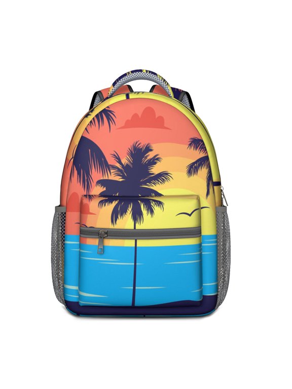 Tropical Beach Sunset Backpack - Boho Inspired Design, Lightweight & Breathable for Daily Use, Ergonomic Spinal Support