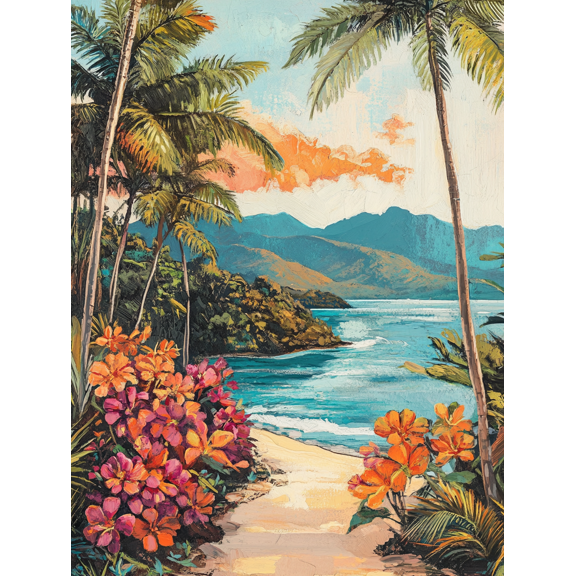 Tropical Beach Sunset Canvas Wall Art Perfect for Living Room Bedroom Bathroom Office and Hotel Decoration.