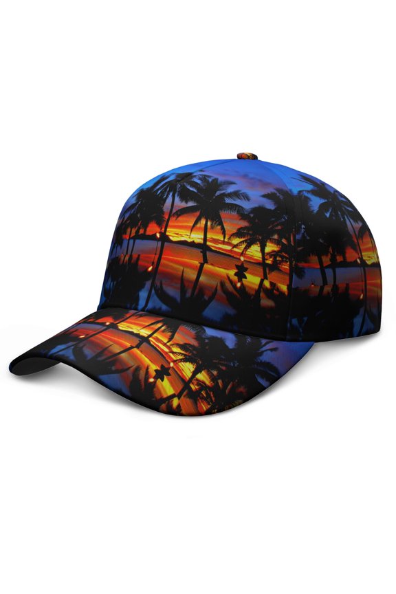 Tropical Beach Sunset Dad Hat, Lightweight and Durable Adjustable Baseball Cap with UV Protection, Vibrant Tropical Paradise Print for Men Women