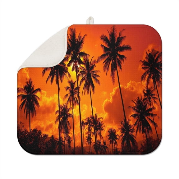 Tropical Beach Sunset Dish Drying Mat – Vibrant Tropical Palm Trees and Minimalist Palm Tree Design