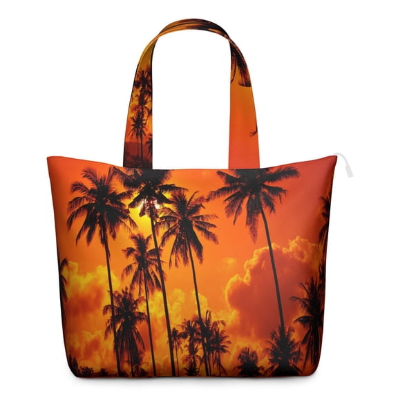 Tropical Beach Sunset Duffel Ocean Sunset Travel Bag with Hawaii Palm Tree Boho Vibes, Minimalist Summer Weekender Tote for Tropical Paradise Getaways