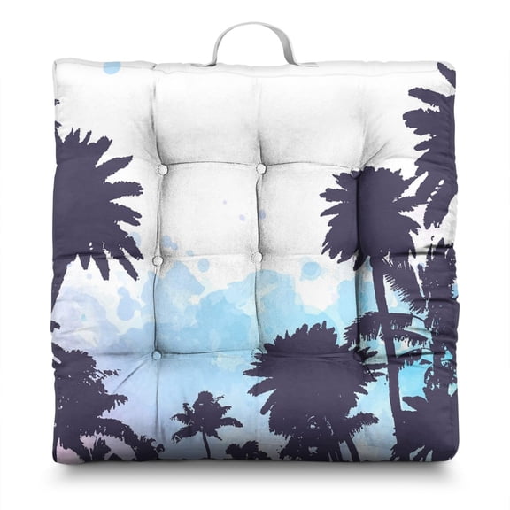 Tropical Beach Sunset Floor Cushion - Soft & Resilient Meditation Seat, Generously Filled with PP Cotton, Vibrant Boho Hawaiian Palm Tree Print for Home Decor