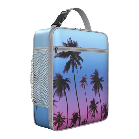 Tropical Beach Sunset Insulated Lunch Bag – Boho Hawaiian Palm Trees Design with Vibrant Colors, Waterproof Durable Thermal Cooler Tote for Summer Beach, Picnic, and Travel