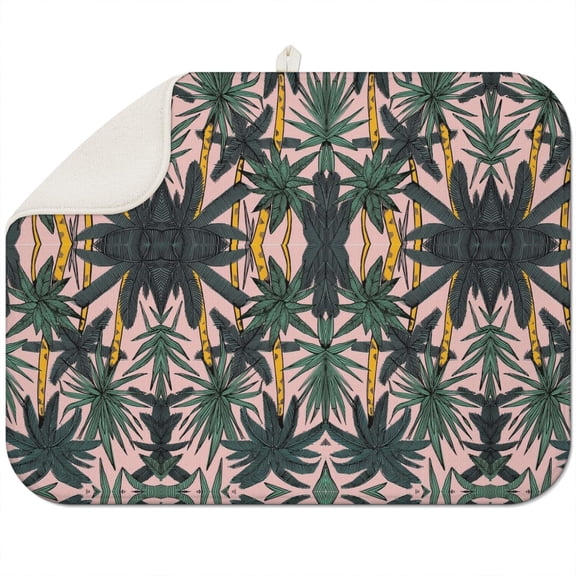 Tropical Beach Sunset Kitchen Mat 3-Layer Thick Absorbent Dish Drying Pad Heatproof Non-Slip Surface Boho Decor