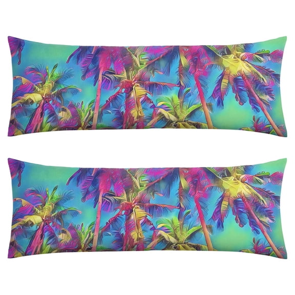 Tropical Beach Sunset Lumbar Pillow Cover Bold Purple & Orange Horizon, Abstract Palm Design, Soft Velvet for Statement Chair or Sofa
