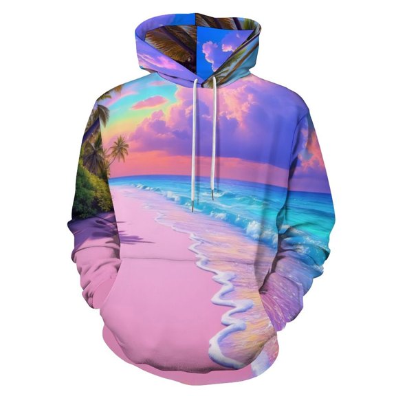 Tropical Beach Sunset Men's Women Vintage 3D Hooded Sweatshirt - All-Season Loose Fit Streetwear