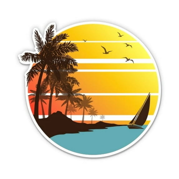 Tropical Beach Sunset Ocean - 5" Vinyl Sticker - For Car Laptop I-Pad - Waterproof Decal