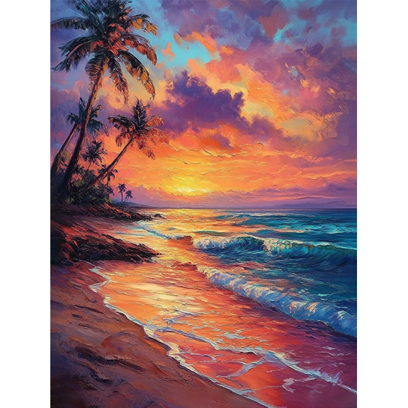 Tropical Beach Sunset Oil Painting Decoration/Canvas Art Perfect for Decorating Living Room Bedroom Office Dining Room Study Hallway Hotel Bar and Cafe Enhance Your Space with Coastal Charm.