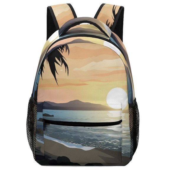 Beach Sunset Oxford Backpack Water Resistant Daily Travel Multi Pockets