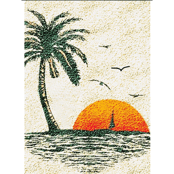 Tropical Beach Sunset Palm Tree Latch Hook Rug Kit, DIY Handmade Ocean Sailboat Seagull Embroidery Carpet Coastal Craft Wall Floor Decor Gift 20*15in