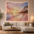 thumbnail image 1 of Tropical Beach at Sunset With Palm Trees Serene Coastal for Beach Lovers Serene Coastal Art Decor Housewarming Gift Tapestry Wall Hanging for Bedroom and Living Room, 1 of 7