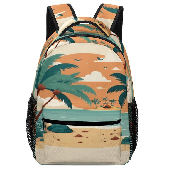 Tropical Beach Sunset Scene Backpack for Business Daypack College Canvas Bags Durable