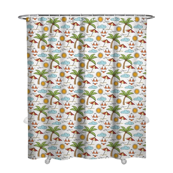 Tropical Beach Sunset Shower Curtain 72x84 Inch - Vibrant Hawaiian Sunset Beach Design Waterproof Bathroom Drapes Fade-Resistant Polyester Fabric Includes 12 Hooks