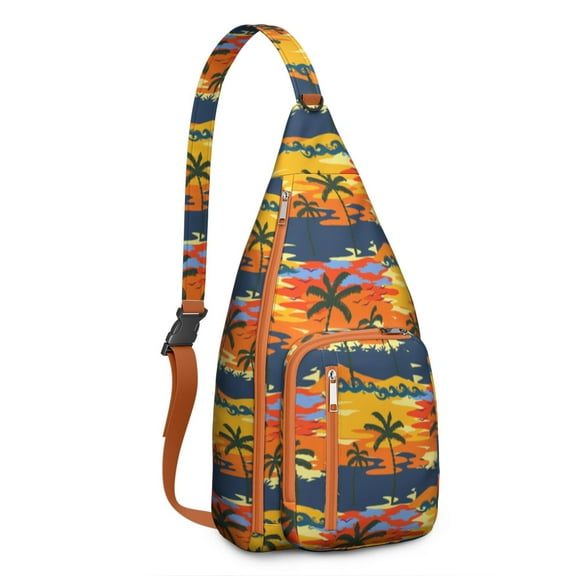 Tropical Beach Sunset Sling Backpack - Colorful Hawaii Inspired Design, Multi-Pocket Travel Companion