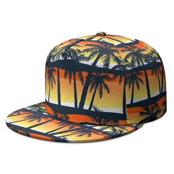 Tropical Beach Sunset Snapback Hat - Adjustable Cap for Teens & Young Adults | Purple Orange Sunset Design