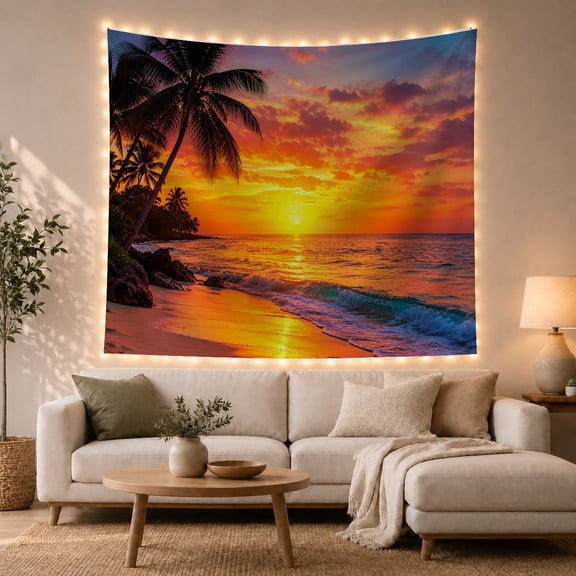 Tropical Beach Sunset Tapestry Wall Hanging