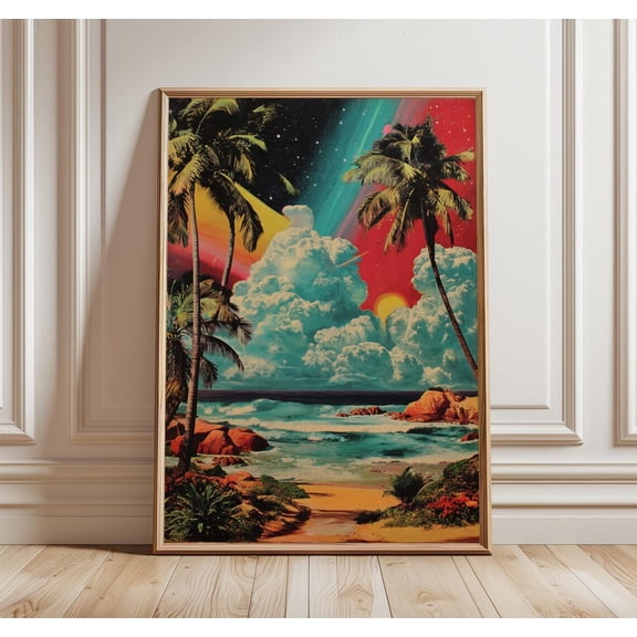 Tropical Beach Sunset Vibrant Sky Nature Art Coastal Summer Decor Unframed Paper Print