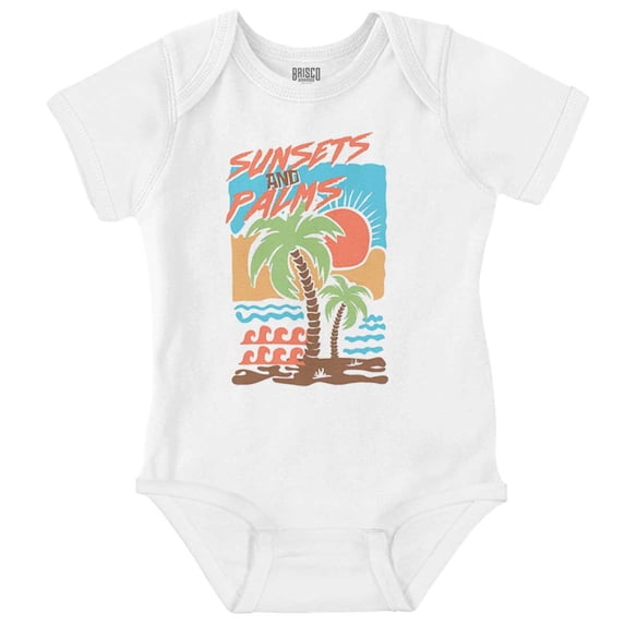 Tropical Beach Sunsets and Palm Trees Gender Neutral Printed Baby Bodysuit Brisco Brands NB