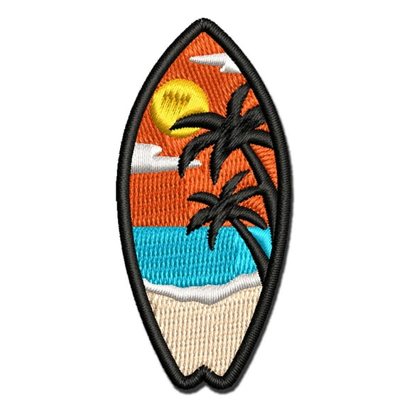 Tropical Beach Surfboard Hawaii Applique Multi-Color Embroidered Iron-On Patch - 3 Inch Medium
