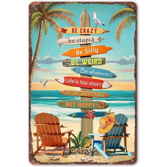 Tropical Beach Sign Wall Decor Colorful Surfboard Art for Home Office and House 12 x 8 Inch