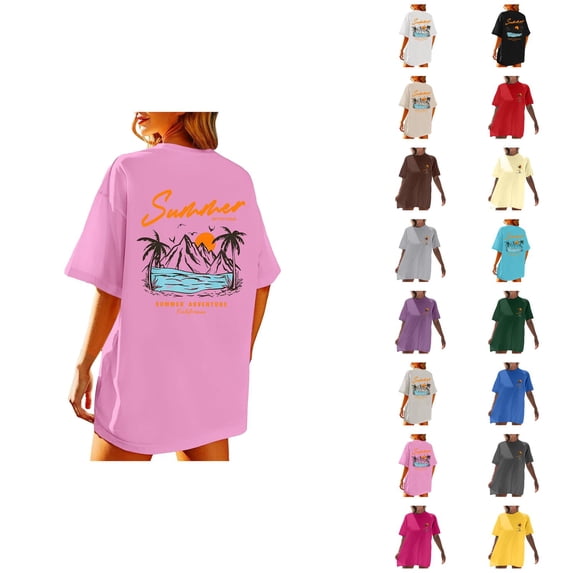 Tropical Beach T Shirts for Women 2026 Summer Casual Short Sleeve Crewneck Oversized Coconut Tree Graphic Tees