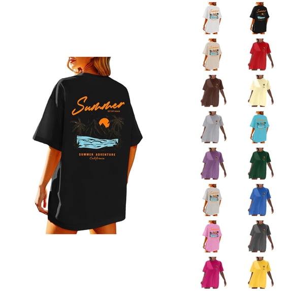 Tropical Beach T Shirts for Women 2026 Summer Casual Short Sleeve Crewneck Oversized Coconut Tree Graphic Tees
