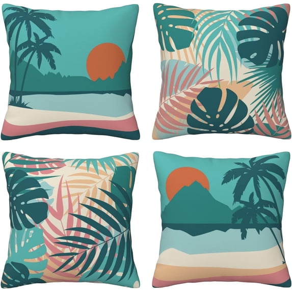 Tropical Beach Throw Pillow Covers 18x18 inch Set of 4 Coastal Summer Pillow Cases Nautical Decorative Cushion Covers for Sofa Couch