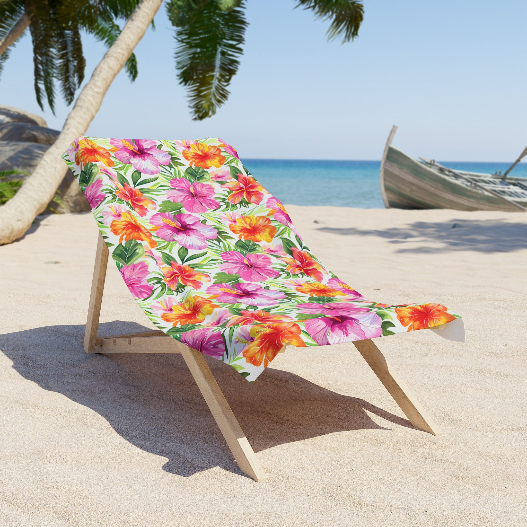 Tropical Beach Towel with Vibrant Hibiscus Floral Design (30" &times; 60")