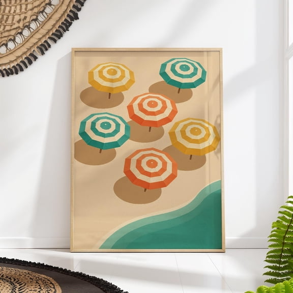 Tropical Beach Umbrella Mid Century Modern Wall Art, Unframed Canvas 8x10in