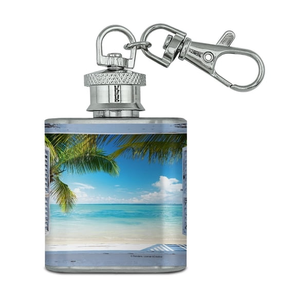 Tropical Beach Vacation Ocean View Stainless Steel 1oz Mini Flask Key Chain