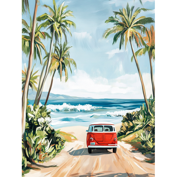 Tropical Beach Van Canvas Wall Art Perfect for Living Room Bedroom Bathroom Office and Hotel Decoration.