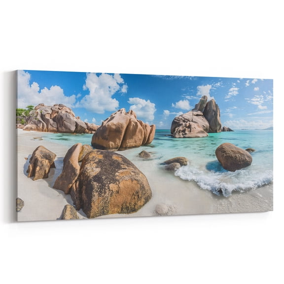 Tropical Beach Wall Art — Granite Boulders & Turquoise Ocean Canvas Print