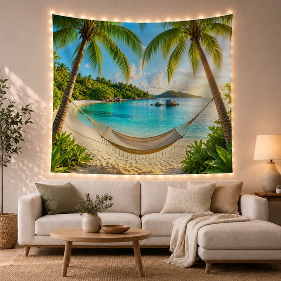 Tropical Beach and Hammock Tapestry