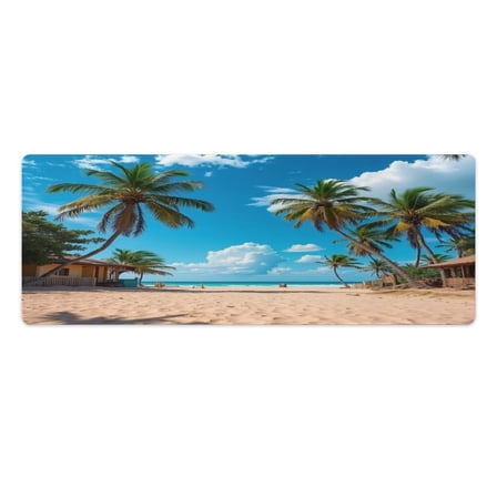 Tropical Beach with Palm Trees 2 PCS Anti Fatigue Rugs Pvc Non Skid Waterproof Floor Mat Cushioned Comfort Standing Kitchen Mats for Floor