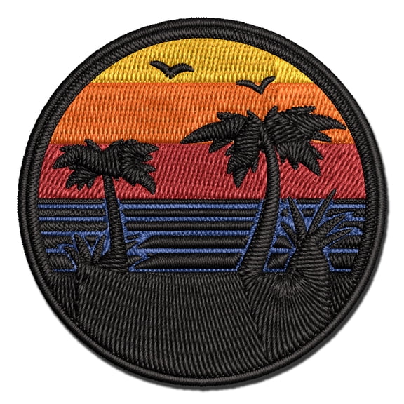 Tropical Beach with Palm Trees Applique Multi-Color Embroidered Hook & Loop Patch - 3 Inch Medium