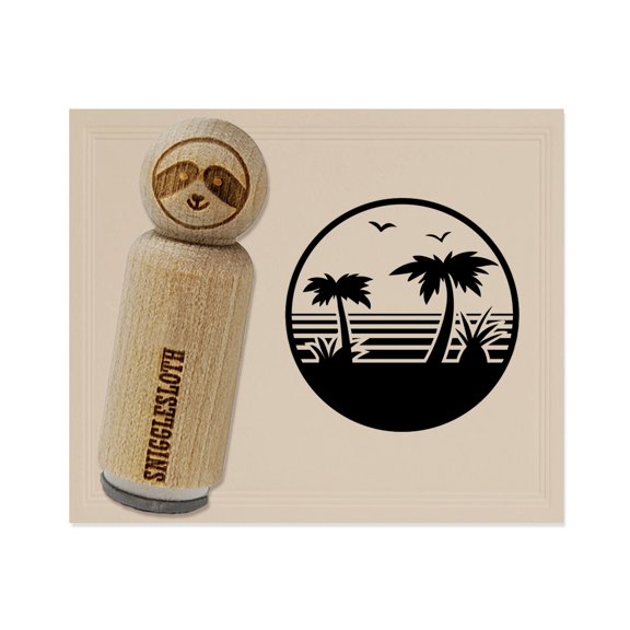Tropical Beach with Palm Trees Rubber Stamp for Scrapbooking Crafting Stamping - Mini 1/2 Inch