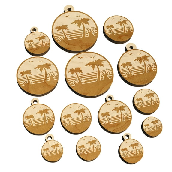 Tropical Beach with Palm Trees Wood Mini Charms Shapes DIY Craft Jewelry - With Hole - 16mm (22pcs)