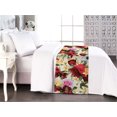 thumbnail image 1 of Tropical Bed Runner, Colorful Abstract Rose Flowers with Leaves Repetitive Vintage Art, Decorative Accent Bedding Scarf for Hotels Homes & Guest Rooms, King, Dark Pink and Pastel Yellow, by Ambesonne, 1 of 3