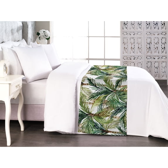 Tropical Bed Runner, Repetitive Palm Trees Pattern Watercolor Style Art on Plain Back, Decorative Accent Bedding Scarf for Hotels Homes & Guest Rooms, Queen, Hunter Green and Caramel, by Ambesonne