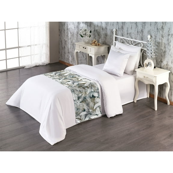 Tropical Bed Runner, Repetitive Pattern of Abstract Grungy Flowers Classic Ornament, Decorative Accent Bedding Scarf for Hotels Homes & Guest Rooms, Twin, Slate Brown and Pale Grey, by Ambesonne