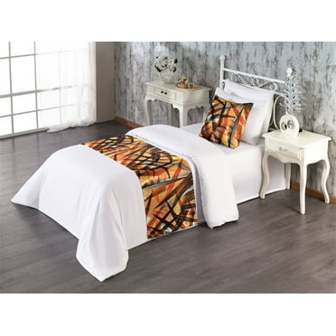 Tropical Bed Runner Set, Summer Themed Pattern of Palm Leaves Hawaiian Aloha Jungle, Decorative Bedding Scarf & a Pillow Sham for Hotels Homes, Twin, Orange Sea Blue and Dark Rust, by Ambesonne