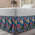 thumbnail image 1 of Tropical Bed Skirt, Continuous Pattern of Colorful Floral Petals and Leaves, Elastic Bedskirt Dust Ruffle Wrap Around for Bedding Decor, 4 Sizes, Night Blue Multicolor, by Ambesonne, 1 of 2