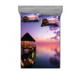 thumbnail image 1 of Tropical Bedding Set with Sheet & Covers, Arbor on Sea at Dramatic Night Paradise Maldives Sky Exquisite Coast View Art Print, Printed Bedroom Decor 2 Shams, 4 Sizes, Purple, by Ambesonne, 1 of 3