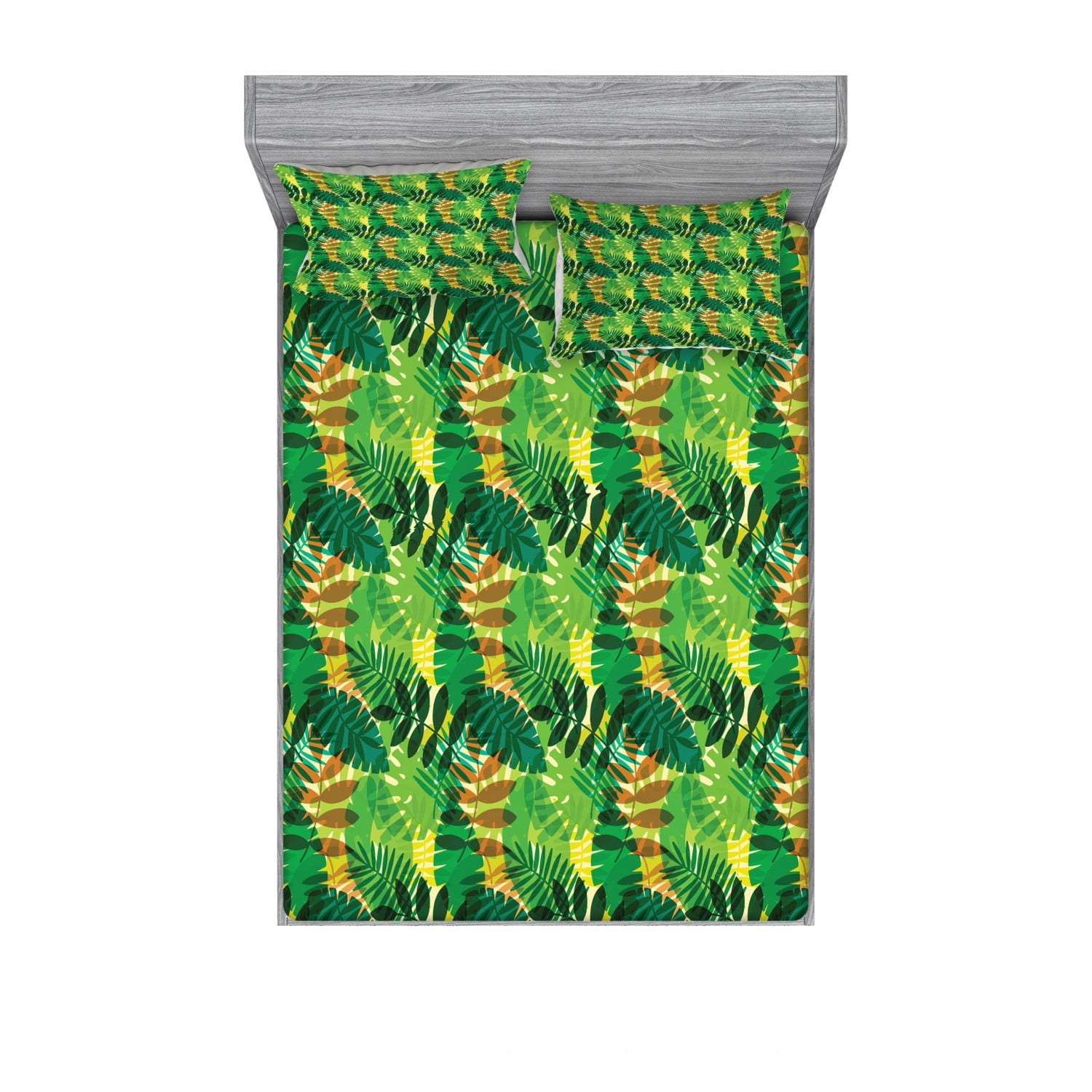 Tropical Bedding Set with Sheet & Covers, Exotic Palm Leaves Greenery ...