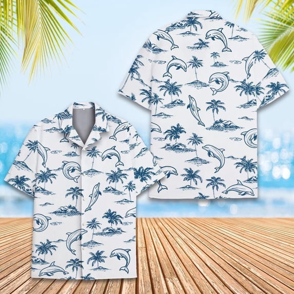 Vintage Dolphin Hawaiian Shirt Men Women, Ocean Beach Vacation Outfit, Dolphin Short Sleeve Shirt, Summer Party Shirt, Sea Animal Lovers.