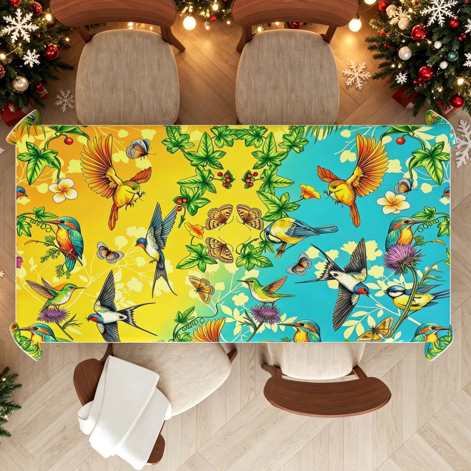 Tropical Patterns. Rectangular Tropical Bird Floral Mix Pattern Rectangle Tablecloth, Easy Clean Table ...