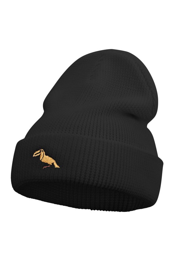 Tropical Bird Icon Embroidered Waffle Knit Cuff Beanie - Black OSFM