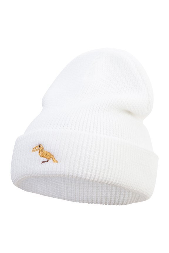 Tropical Bird Icon Embroidered Waffle Knit Cuff Beanie - White OSFM