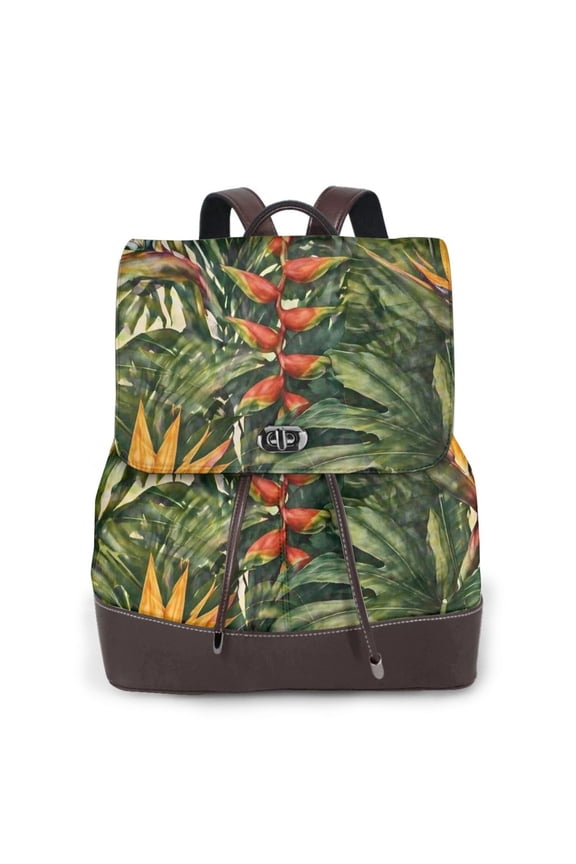 Tropical Bird Of Paradise Women's Leather Backpack All-Over Print Bag for Work and Travel